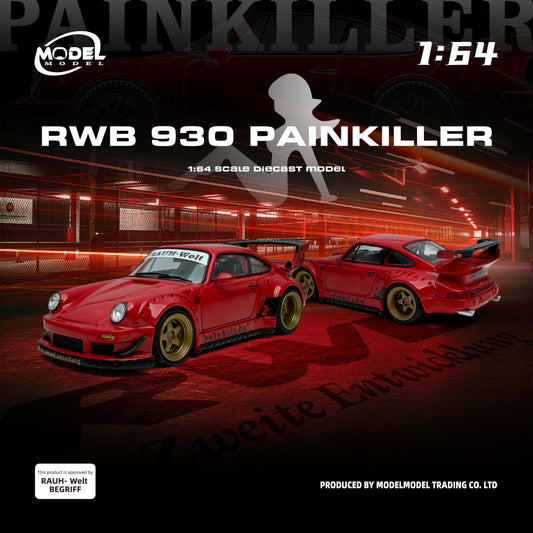Model car packaging for RWB 930 Painkiller with red car on a dark background