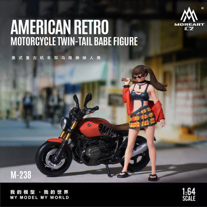 MoreArt 1:64 Vintage Motorcycle Two-Strand Ponytail Cool Girl Doll MO222238