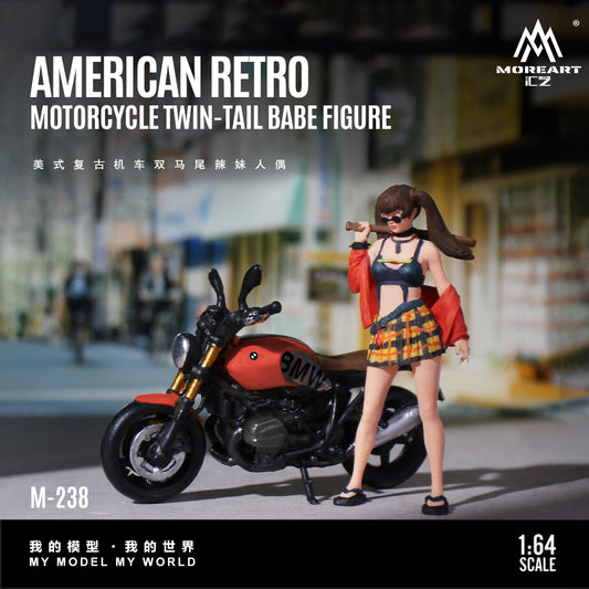 MoreArt 1:64 Vintage Motorcycle Two-Strand Ponytail Cool Girl Doll MO222238