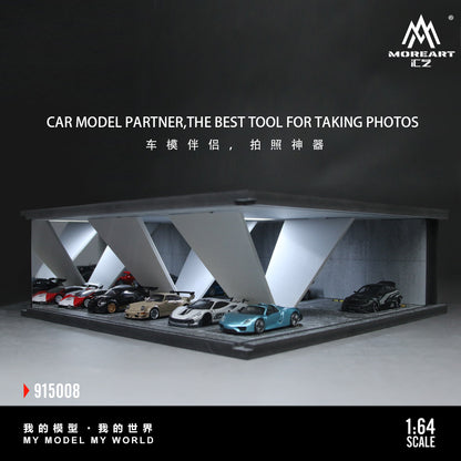Model car display case with multiple cars inside, featuring MOREART branding.
