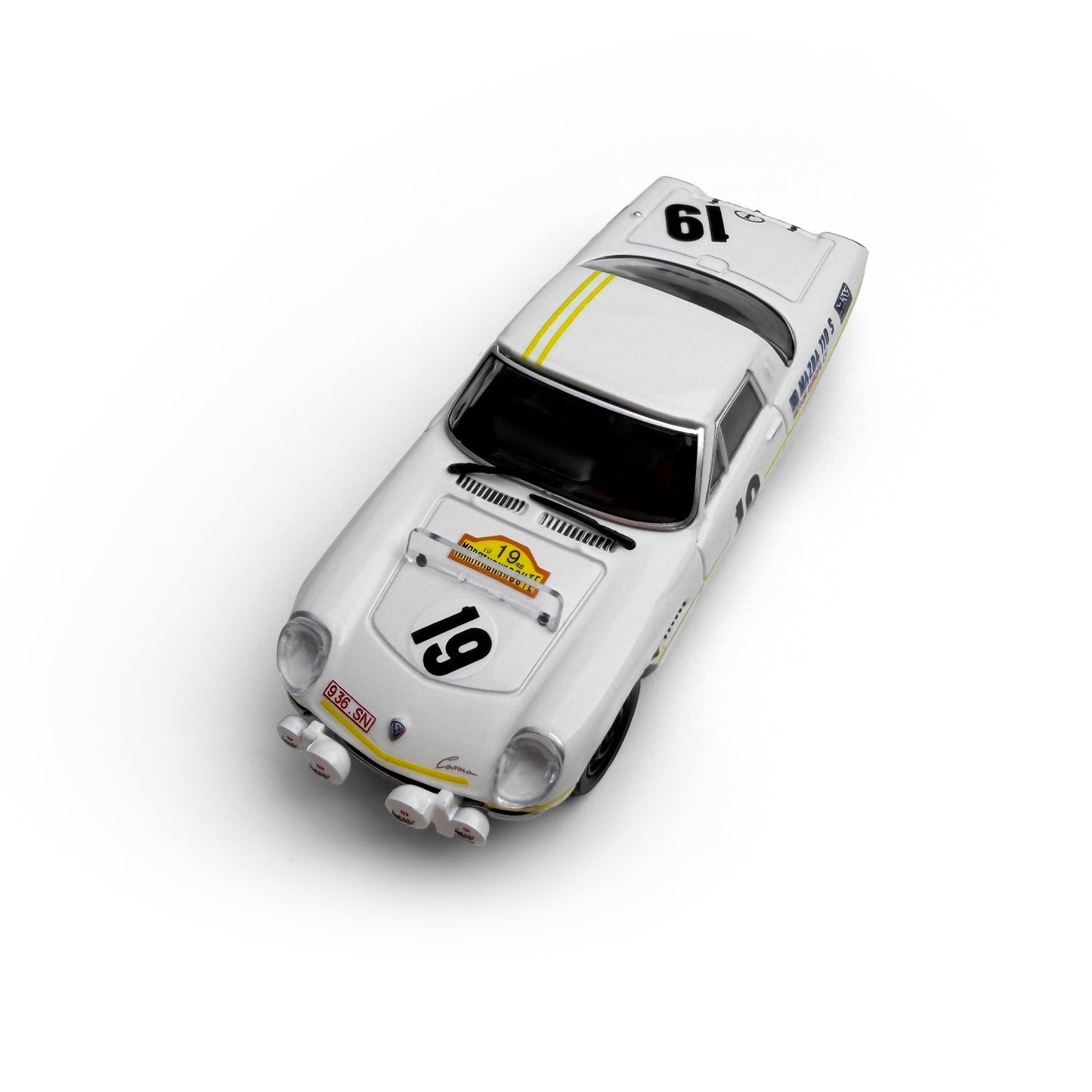 Model car with number 19 on a white background