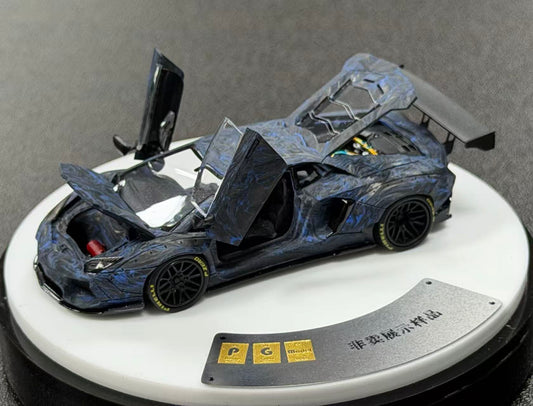 PGM 1:64 Aventador LB700 Blue Real Carbon Fiber Limited Edition