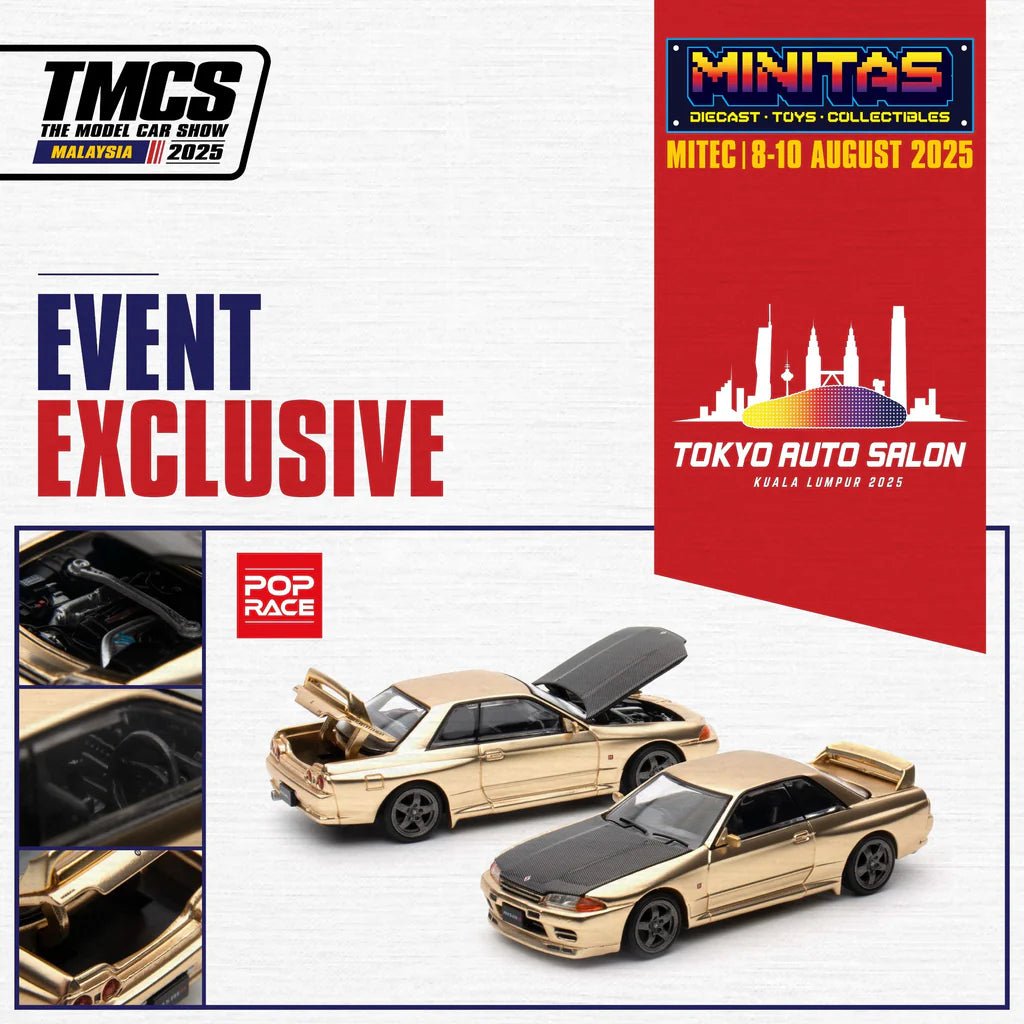 Pop Race 1:64 SKYLINE GT-R R32 Chrome Gold TASKL 2025 Event Model PR640190 Event Exclusive Diecast