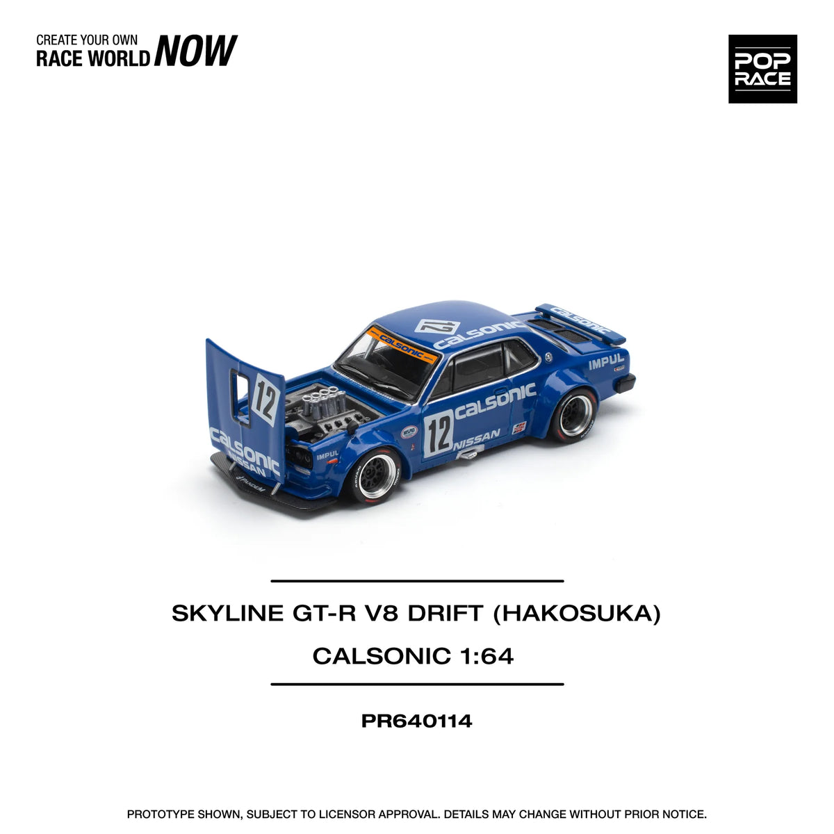 Pop Race 1:64 Nissan Skyline GT-R V8 Drift (Hakosuka) Calsonic PR640114