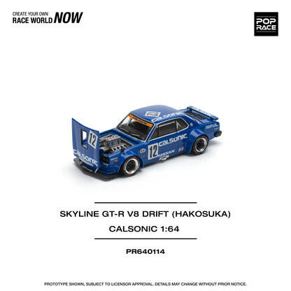 Pop Race 1:64 Nissan Skyline GT-R V8 Drift (Hakosuka) Calsonic PR640114