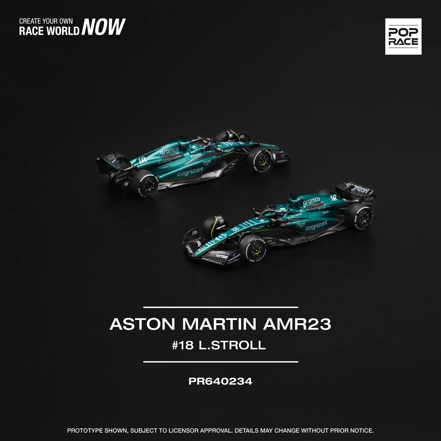 Pop Race 1:64 Aston Martin Amr23 F1 #18 L. STROLL Cyan PR640234