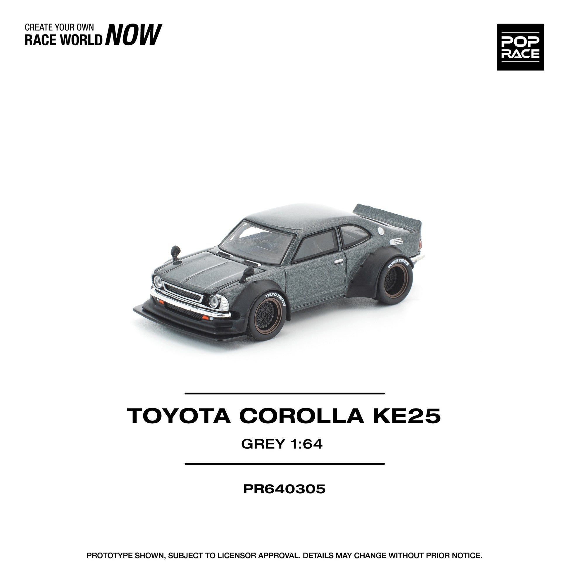 Pop Race TOYOTA COROLLA KE 25 MATTE GREY with white back ground