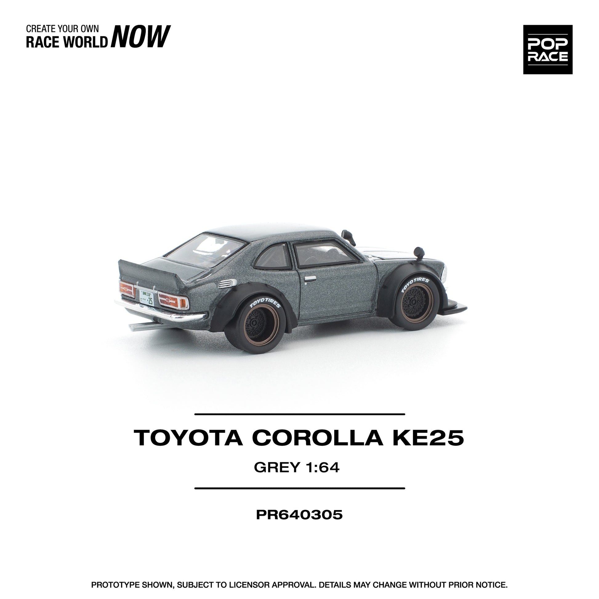 Pop Race TOYOTA COROLLA KE 25 MATTE GREY with white back ground