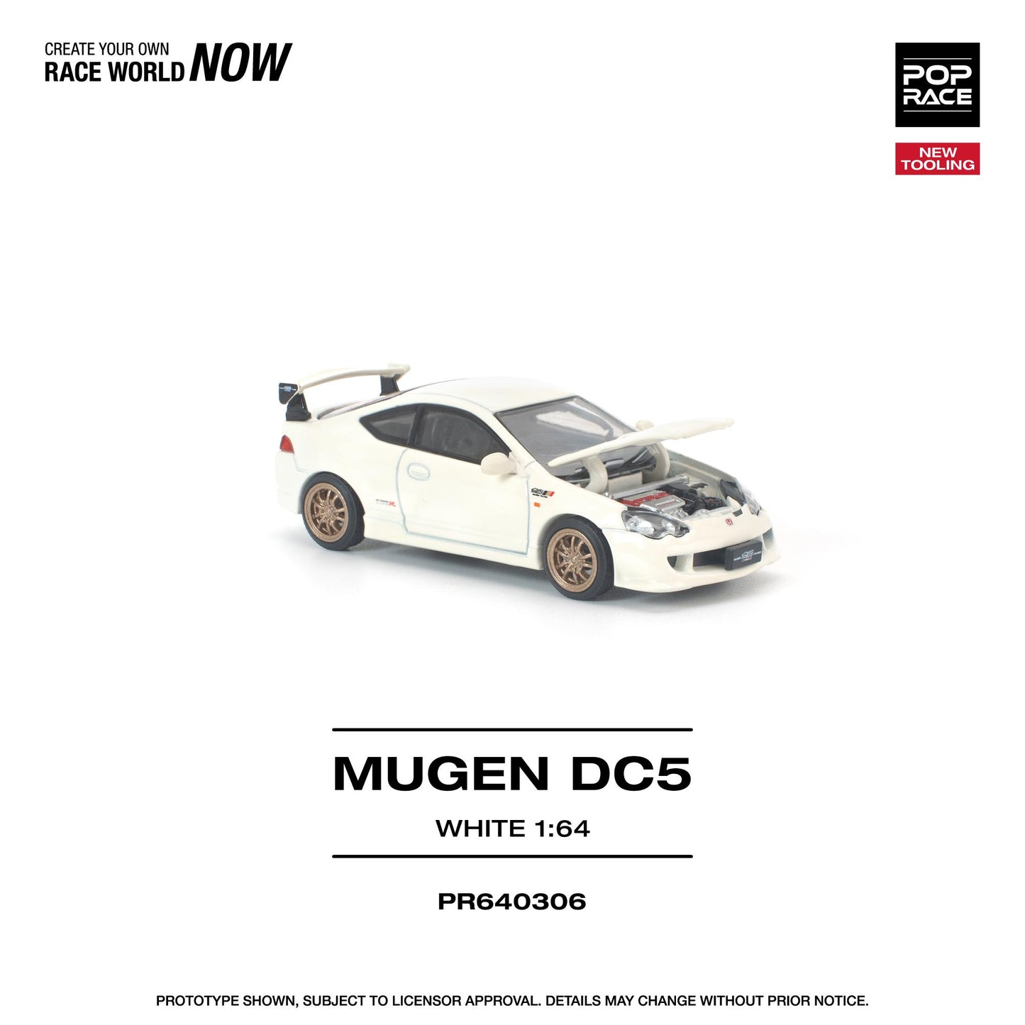 White model car Mugen DC5 on a white background with branding text.