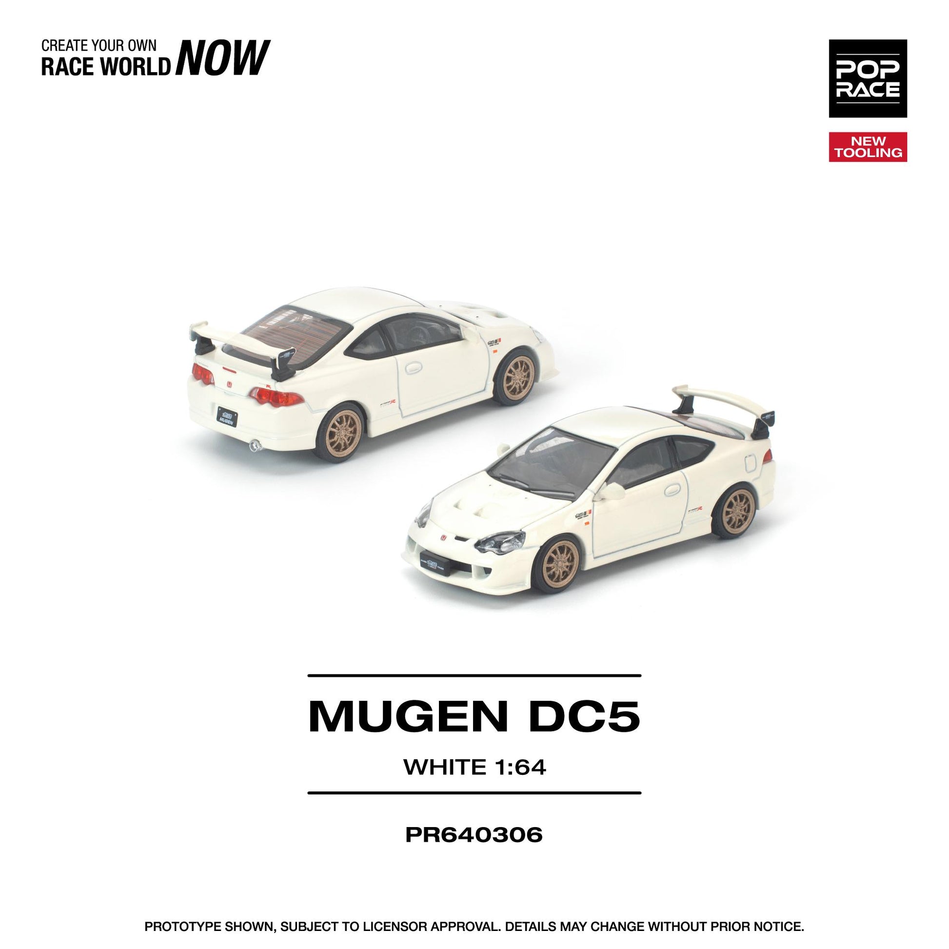 Model cars of Mugen DC5 in white color with branding on a white background