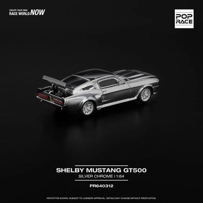 Pop Race 1:64 SHELBY MUSTANG GT500 - SILVER CHROME PR640312 (Preorder)