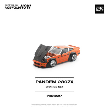 Orange model car with open hood on a white background, featuring 'Pop Race' branding.