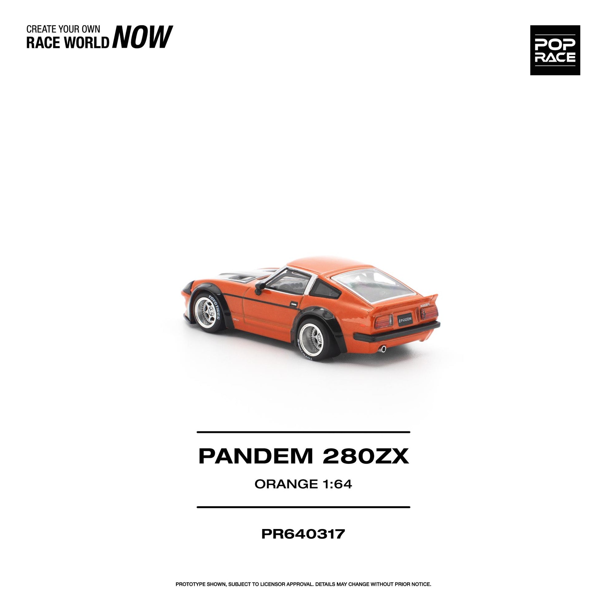 Orange model car Pandem 280ZX on a white background with branding text.