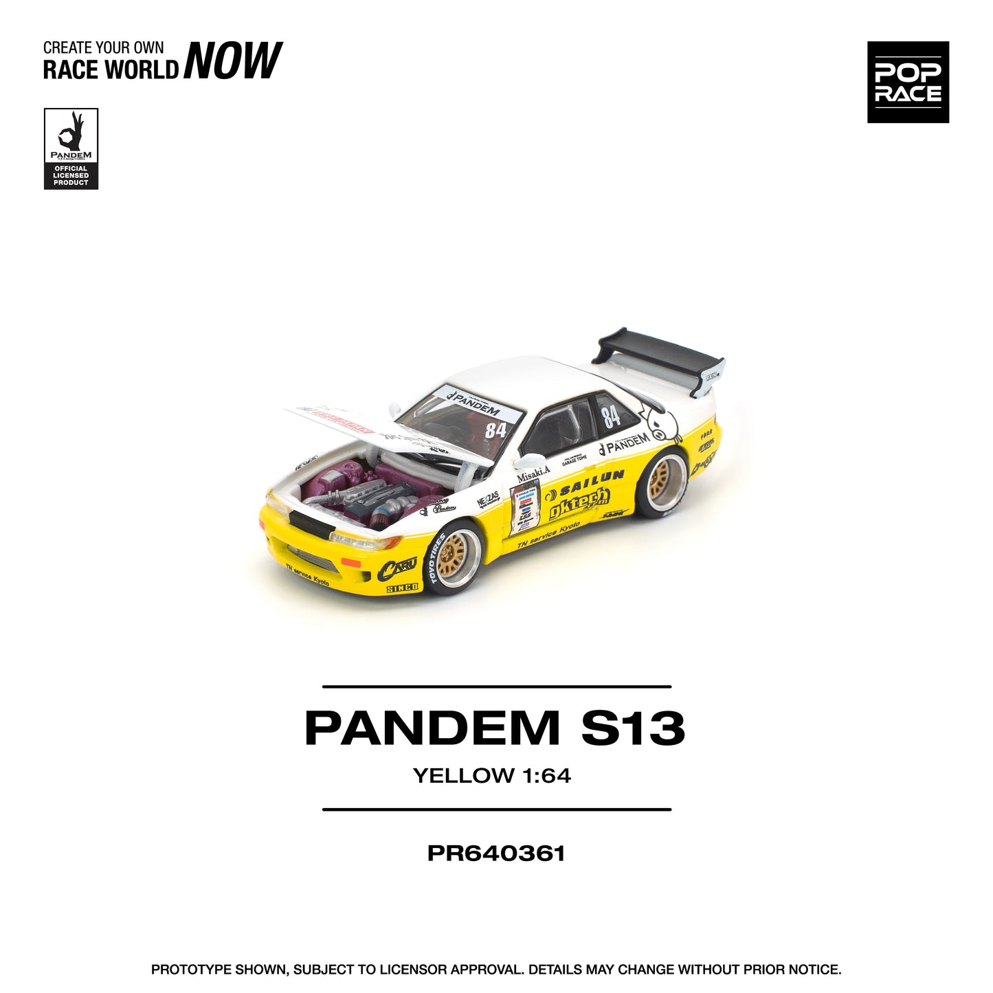 (Preorder) Pop Race 1:64 PANDEM SILVIA S13 2020 D1 LIGHTS YELLOW/WHITE PR640361