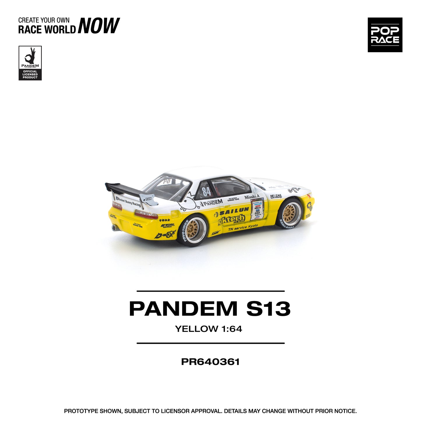 (Preorder) Pop Race 1:64 PANDEM SILVIA S13 2020 D1 LIGHTS YELLOW/WHITE PR640361