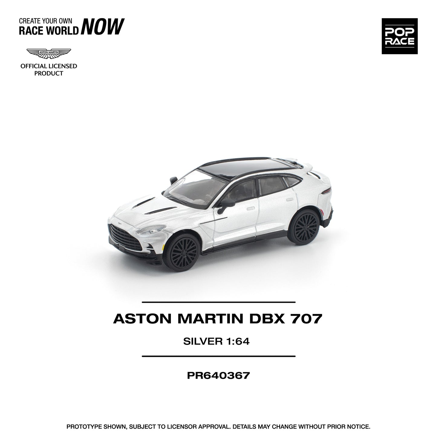 Pop Race Aston Martin DBX 707 Silver in white background