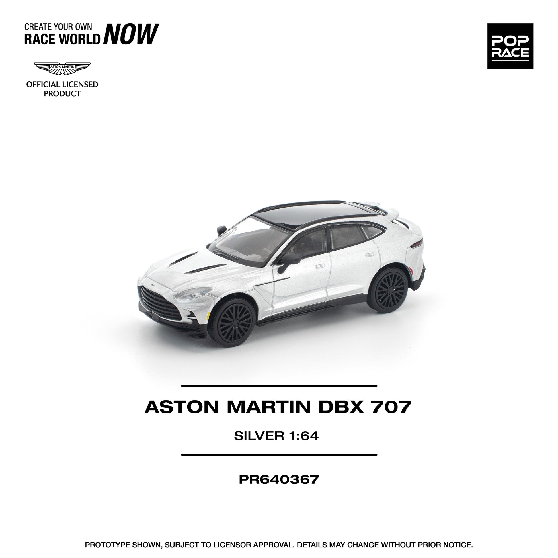 Pop Race Aston Martin DBX 707 Silver in white background