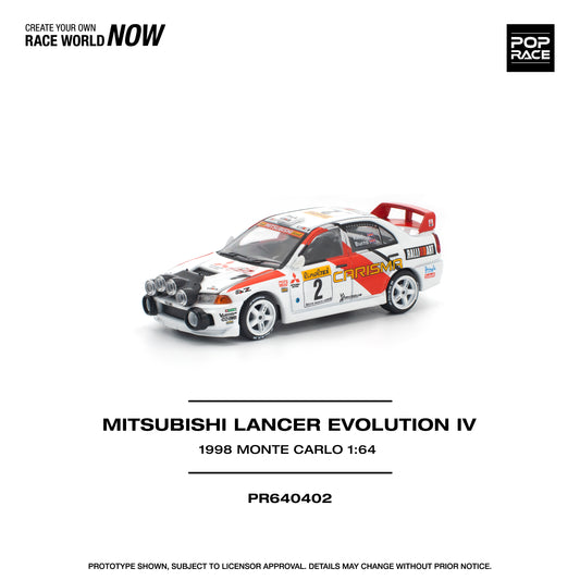 (Preorder) Pop Race 1:64 MITSUBISHI LANCER EVOLUTION IV - 1998 MONTE CARLO RALLY PR640402
