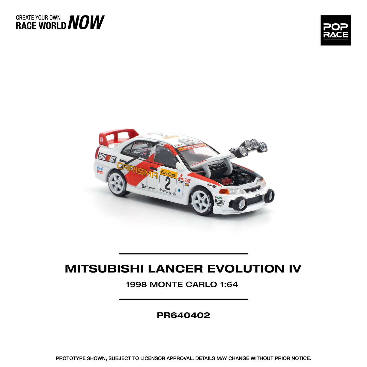 (Preorder) Pop Race 1:64 MITSUBISHI LANCER EVOLUTION IV - 1998 MONTE CARLO RALLY PR640402