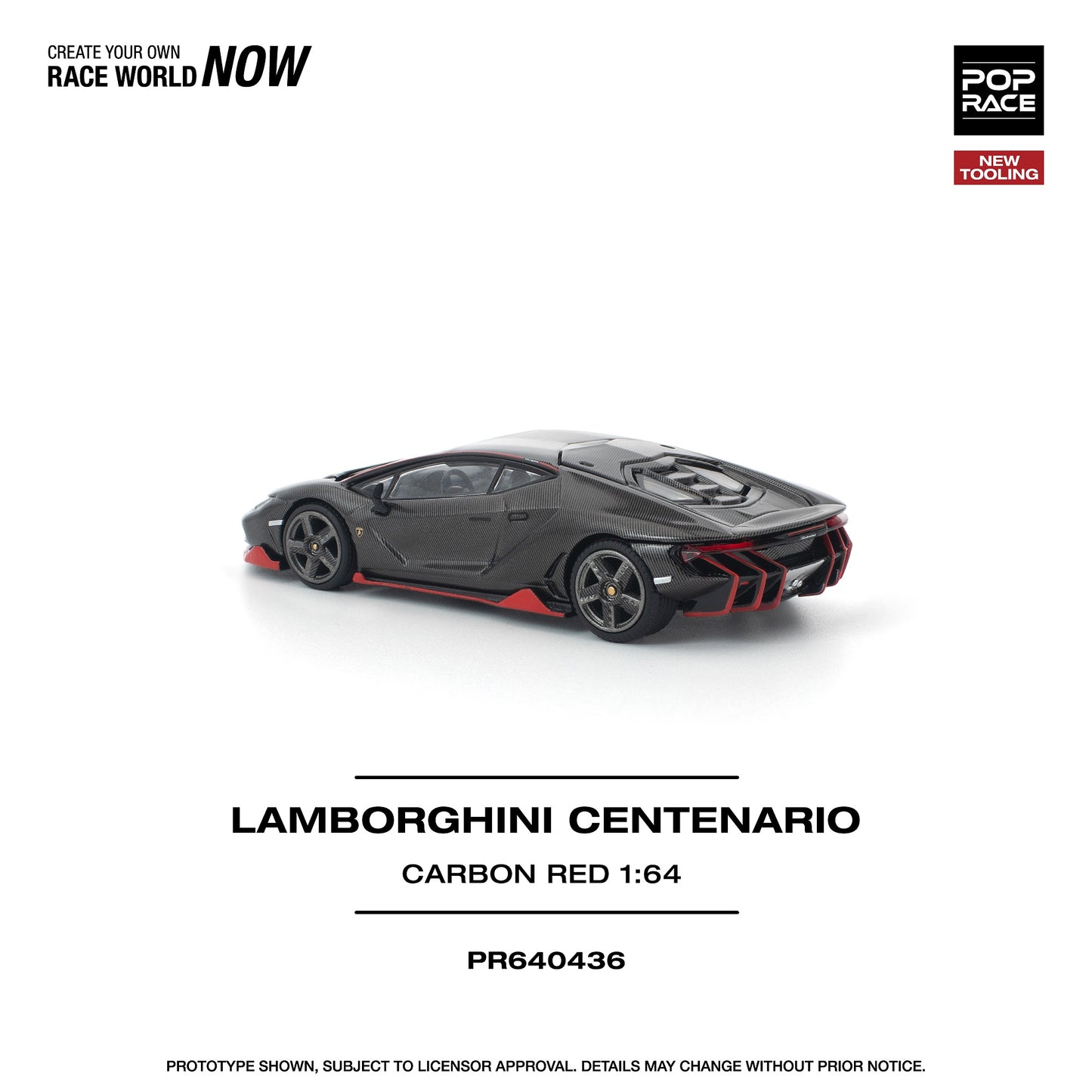 (Preorder) Pop Race 1:64 LAMBORGHINI CENTENARIO CARBON/RED PR640436