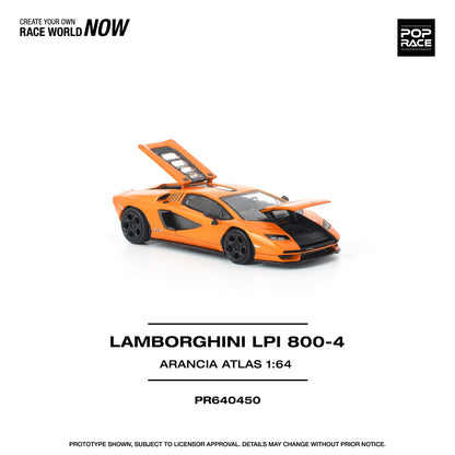 Orange Lamborghini model car on a white background with 'Pop Race' branding.