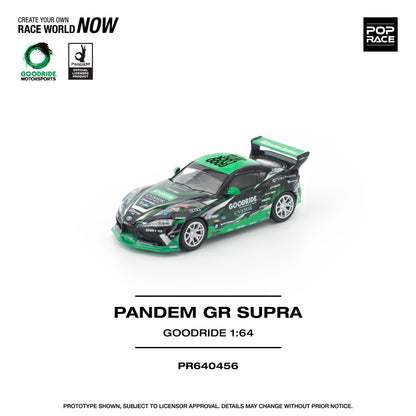 Model car of a Pandem GR Supra on a white background with branding and product details.