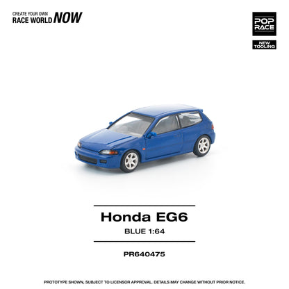Blue model car Honda EG6 on a white background with branding text.