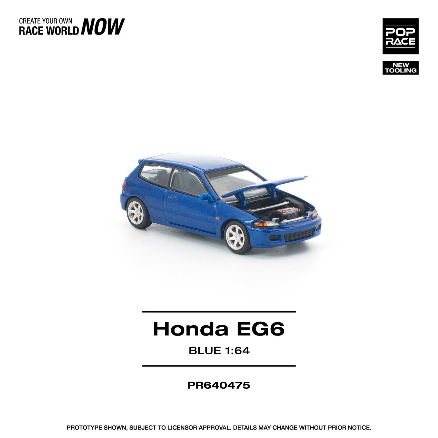 Blue model car Honda EG6 on a white background with branding text.