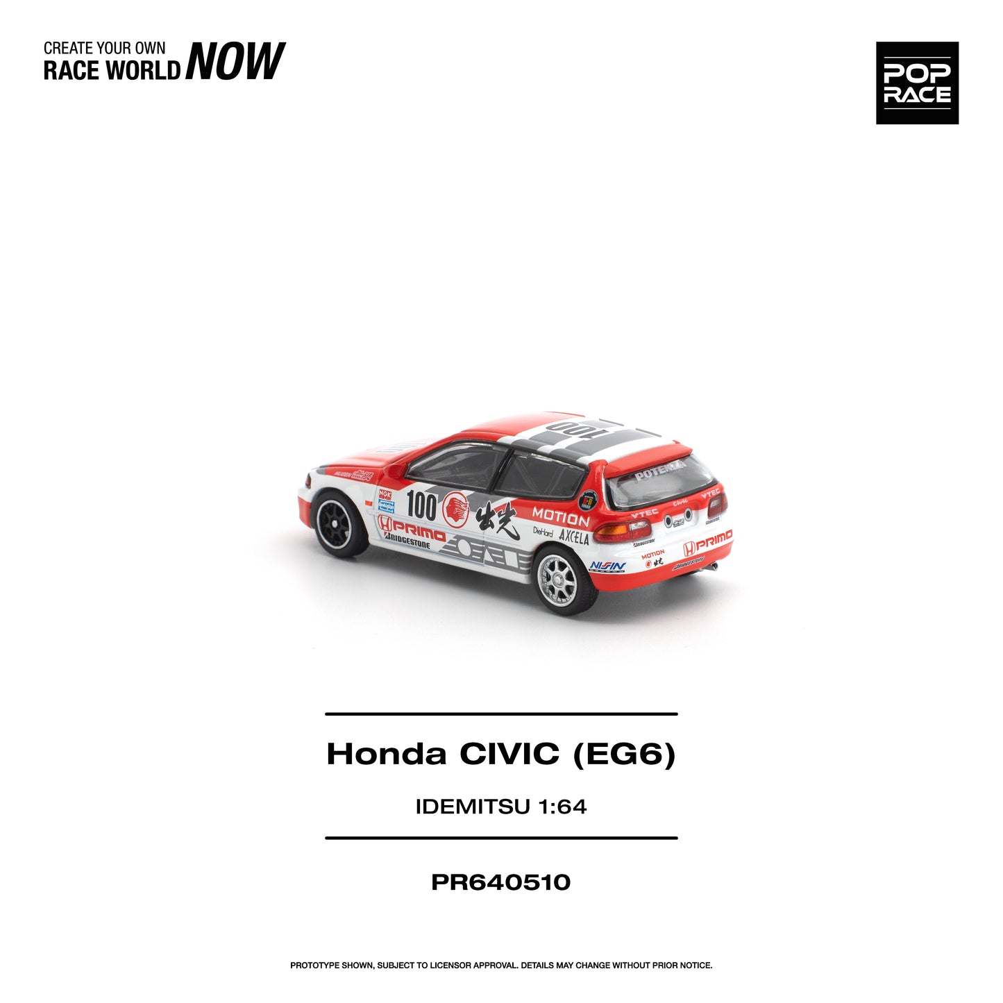 Model car of Honda Civic (EG6) with branding and product details on a white background