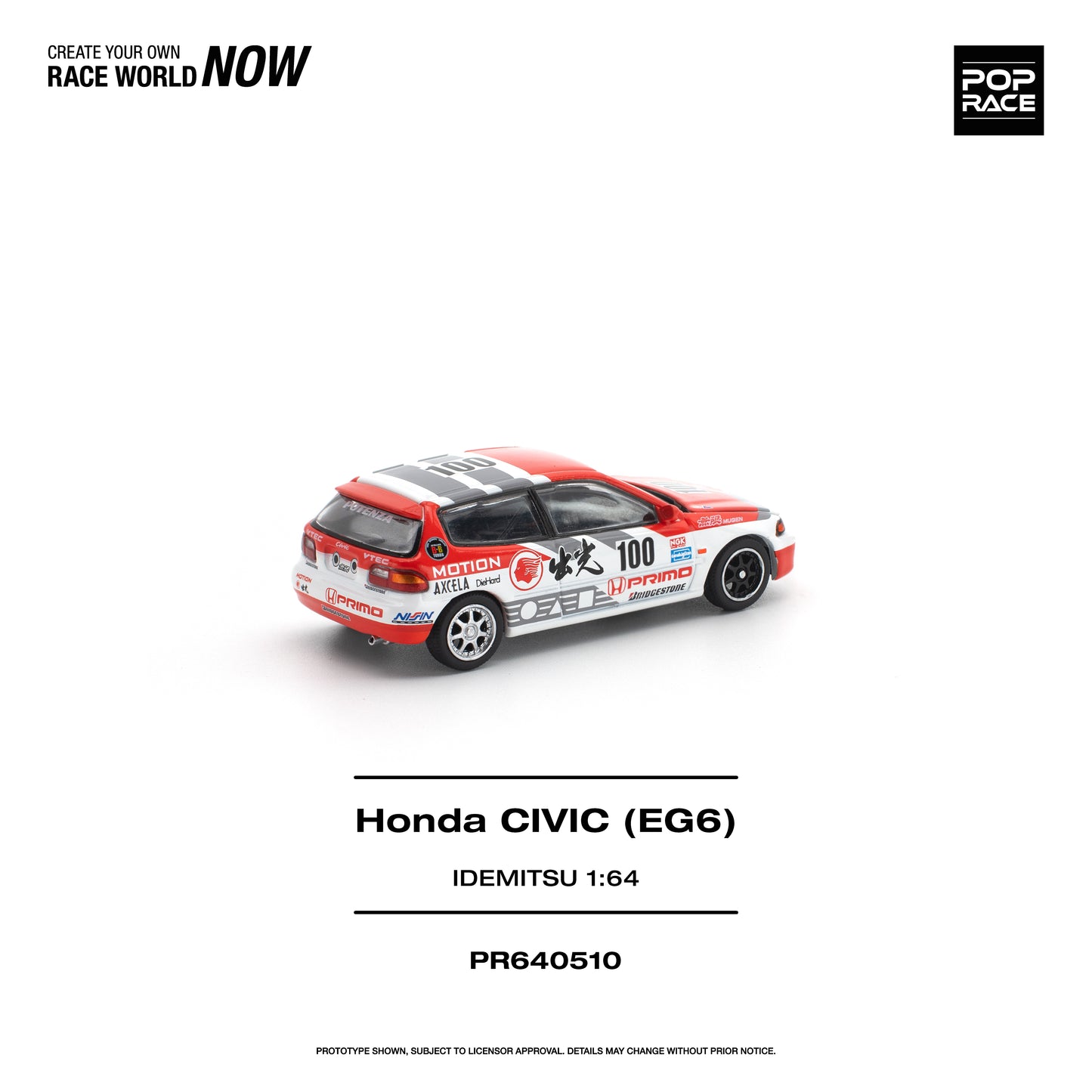 Model car of a Honda Civic (EG6) with branding and model details on a white background