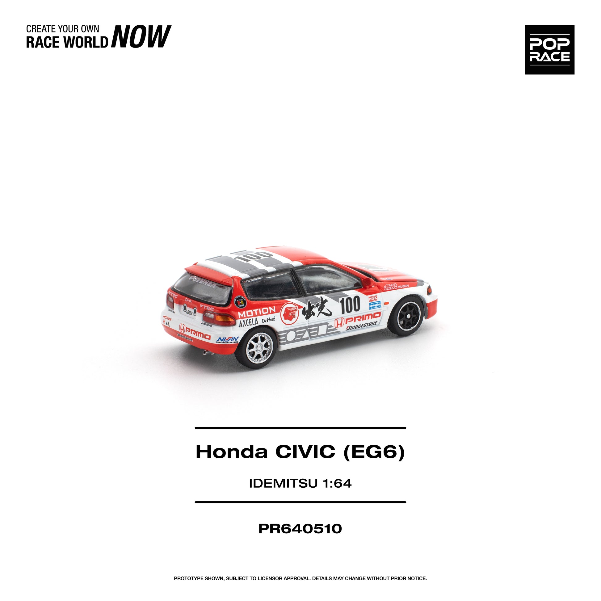 Model car of a Honda Civic (EG6) with branding and model details on a white background