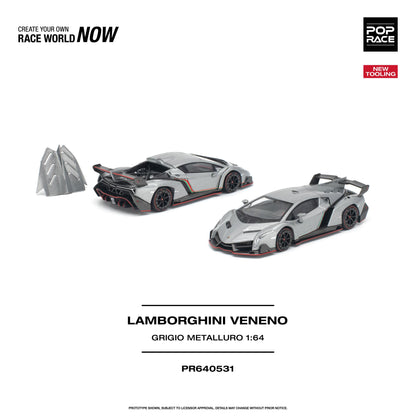 (Preorder) Pop Race 1:64 LAMBORGHINI VENENO GRIGIO METALLURO PR640531