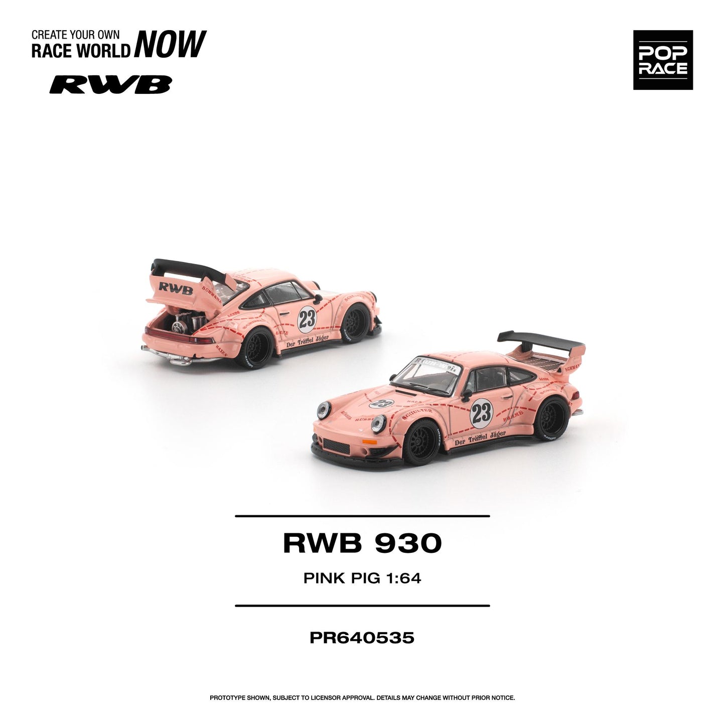 Pink model car with 'RWB' branding on a white background