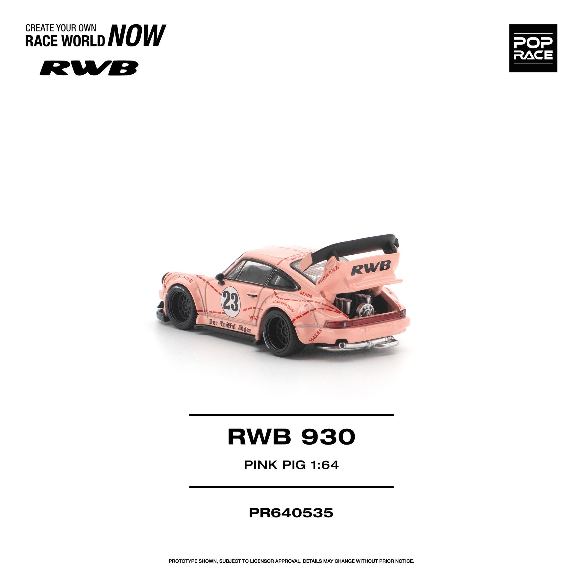 Pink model car with RWB branding on a white background