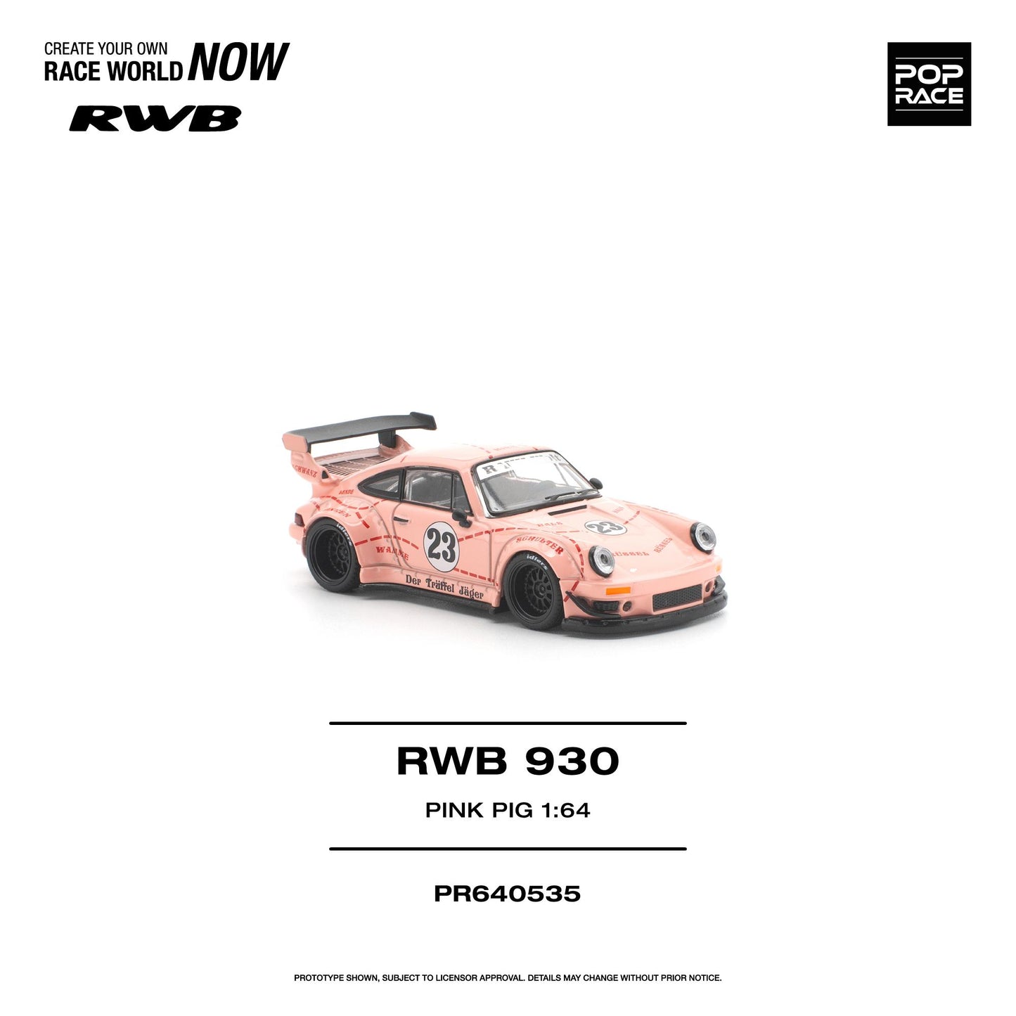 Pink model car with 'RWB 930' branding on a white background