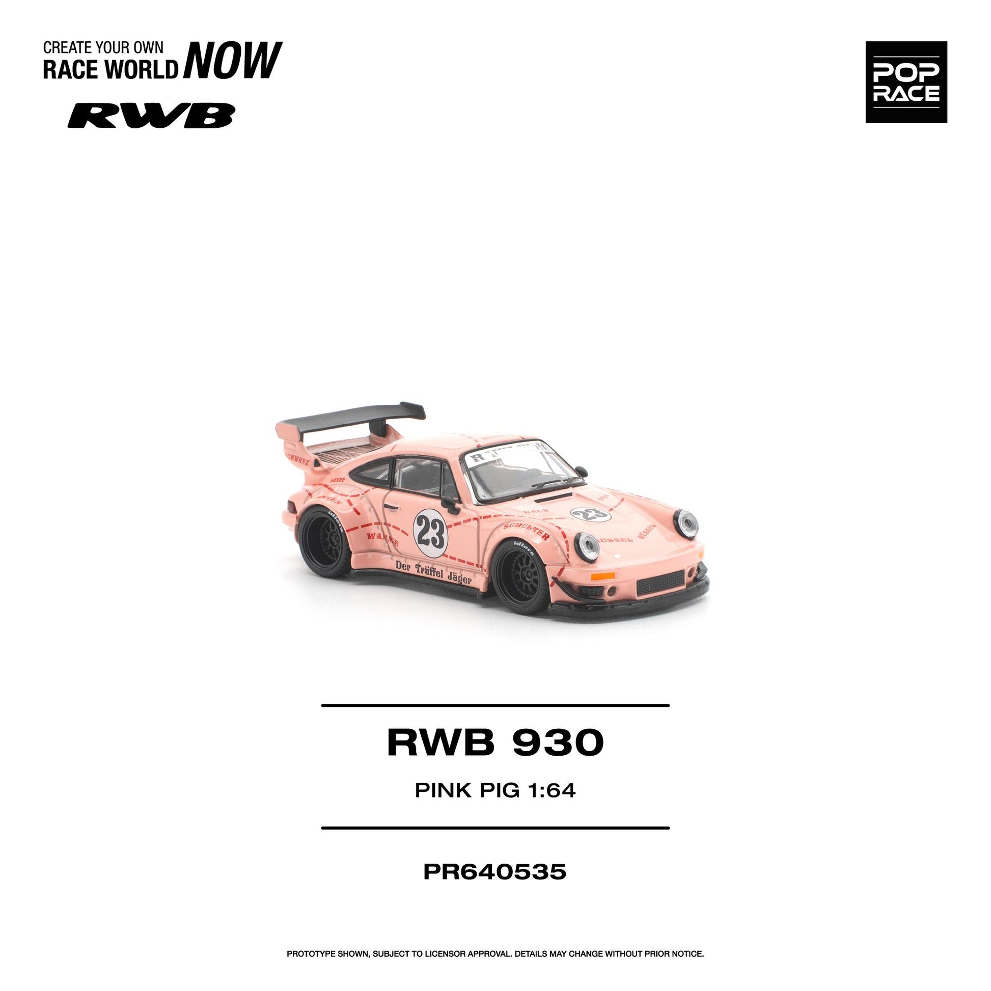 Pink model car with 'RWB 930' branding on a white background
