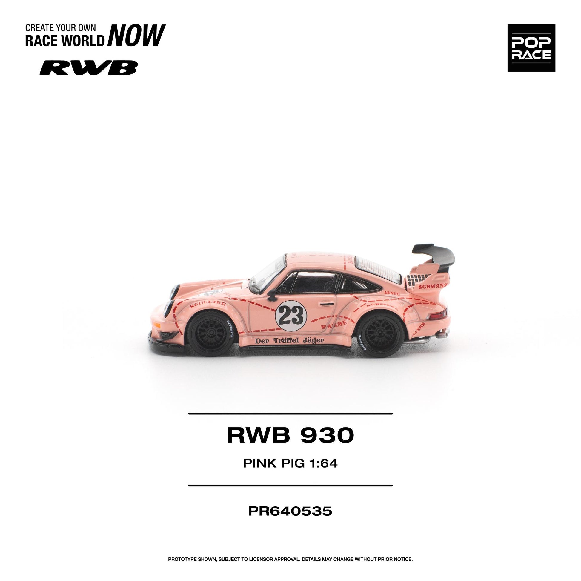 Pink model car with 'RWB 930' branding on a white background