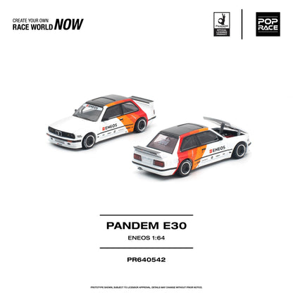 A clean studio-style product listing graphic showing two scale model cars on a white background, with branding and model text below. The cars are white with orange and red racing livery and black roof sections.