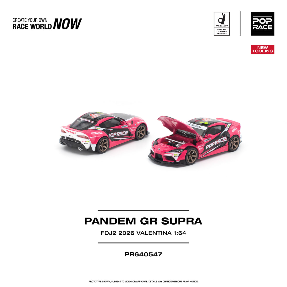 Pop Race 1:64 Pandem Toyota GR Supra FDJ2 2026 Valentina PR640547 diecast model car with pink racing livery and opening hood