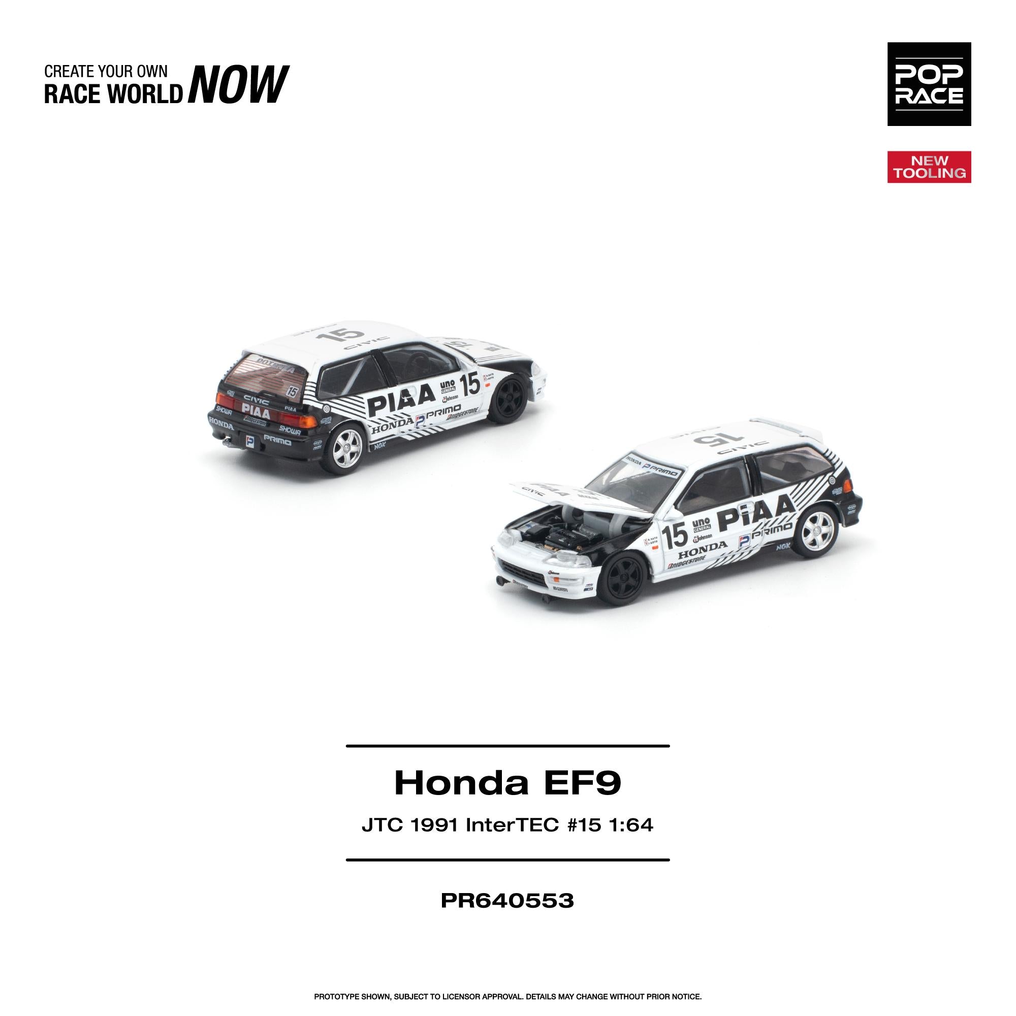 Pop Race 1:64 HONDA CIVIC (EF9) #15 JTC 1991 InterTEC PR640553