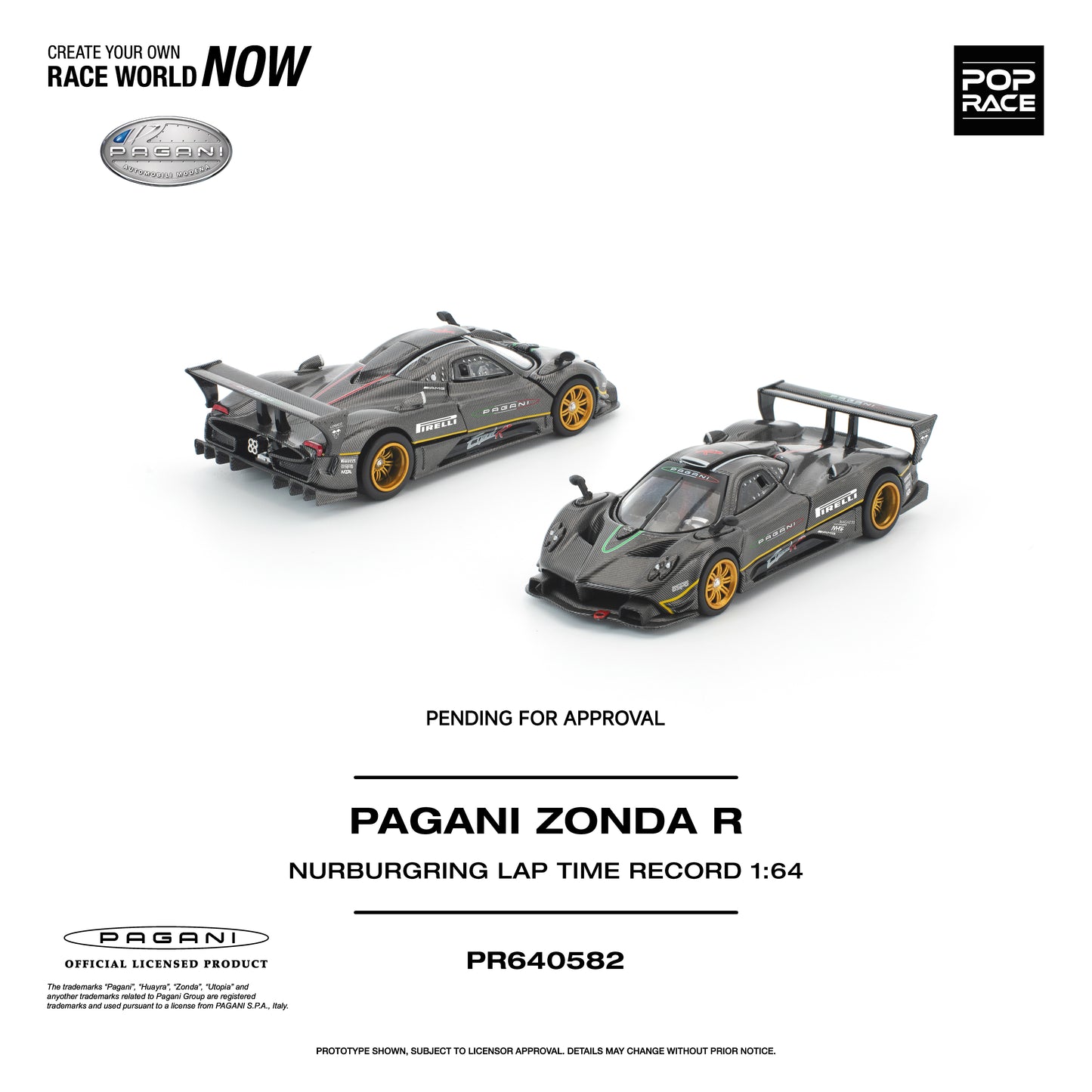 (Preorder) Pop Race 1:64 PAGANI ZONDA R NURBURGRING LAP TIME RECORD PR640582