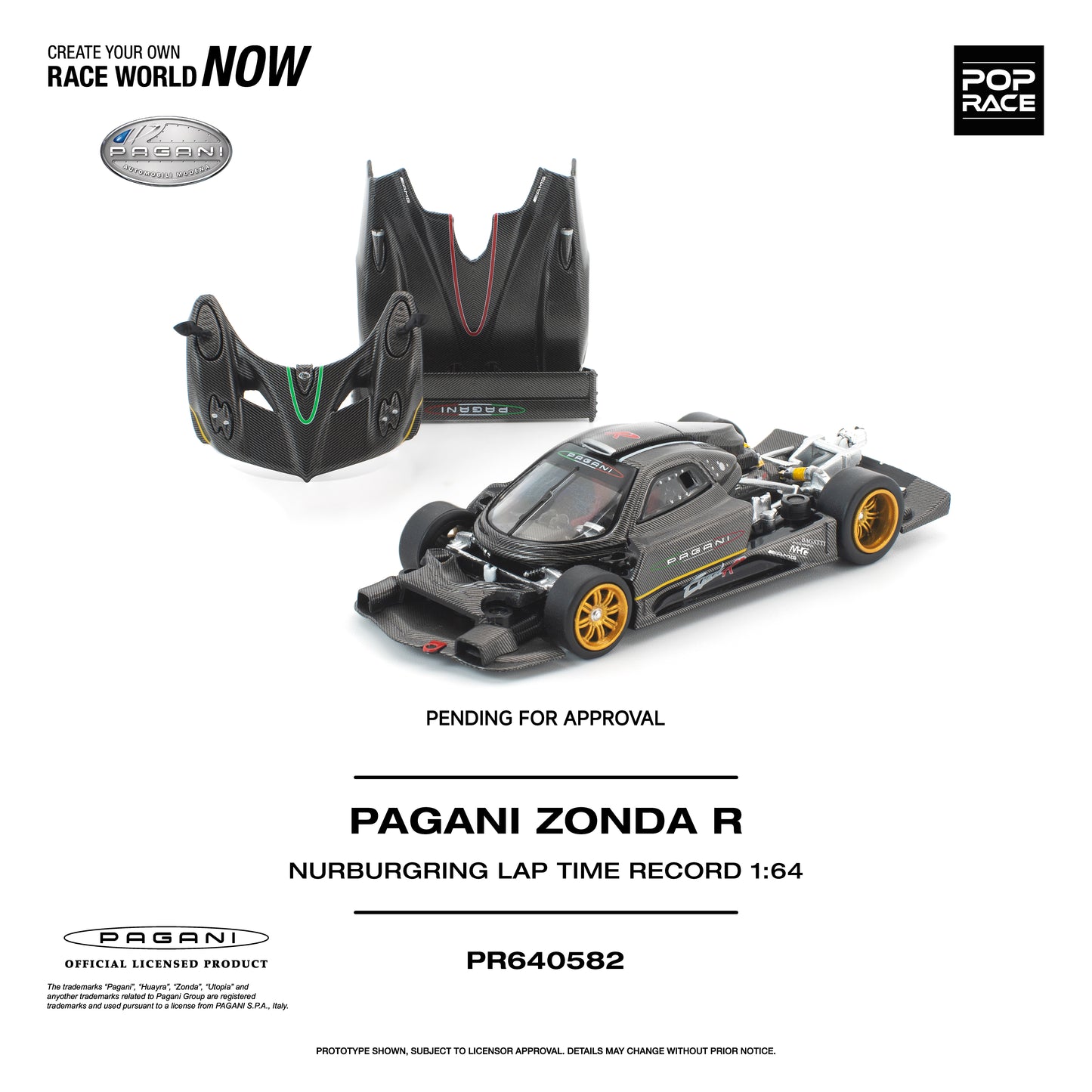 (Preorder) Pop Race 1:64 PAGANI ZONDA R NURBURGRING LAP TIME RECORD PR640582