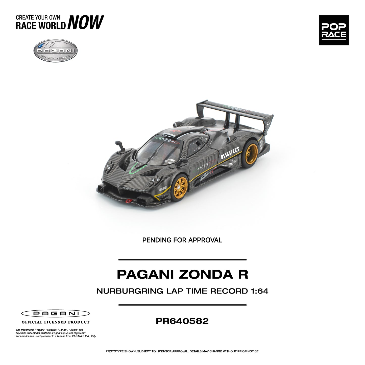 (Preorder) Pop Race 1:64 PAGANI ZONDA R NURBURGRING LAP TIME RECORD PR640582