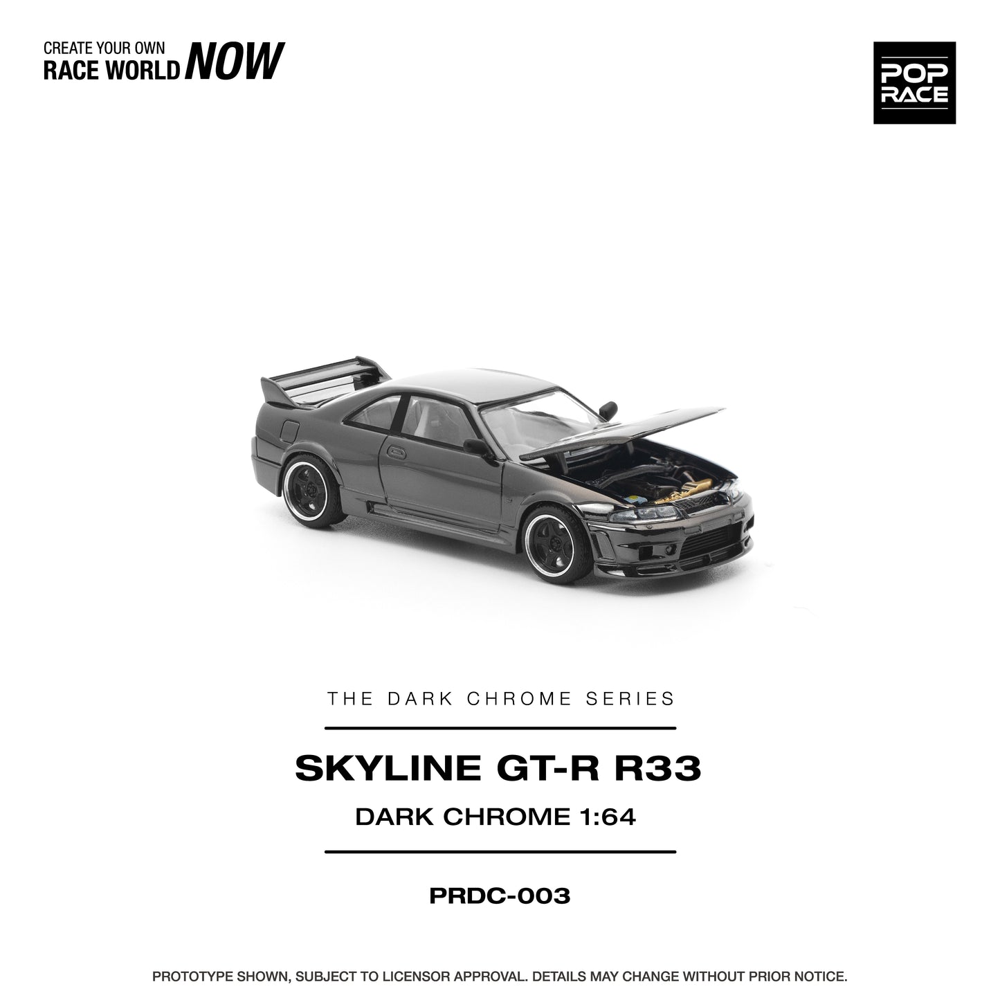 (Preorder) Pop Race 1:64 NISSAN R33 GT-R DARK CHROME PRDC003