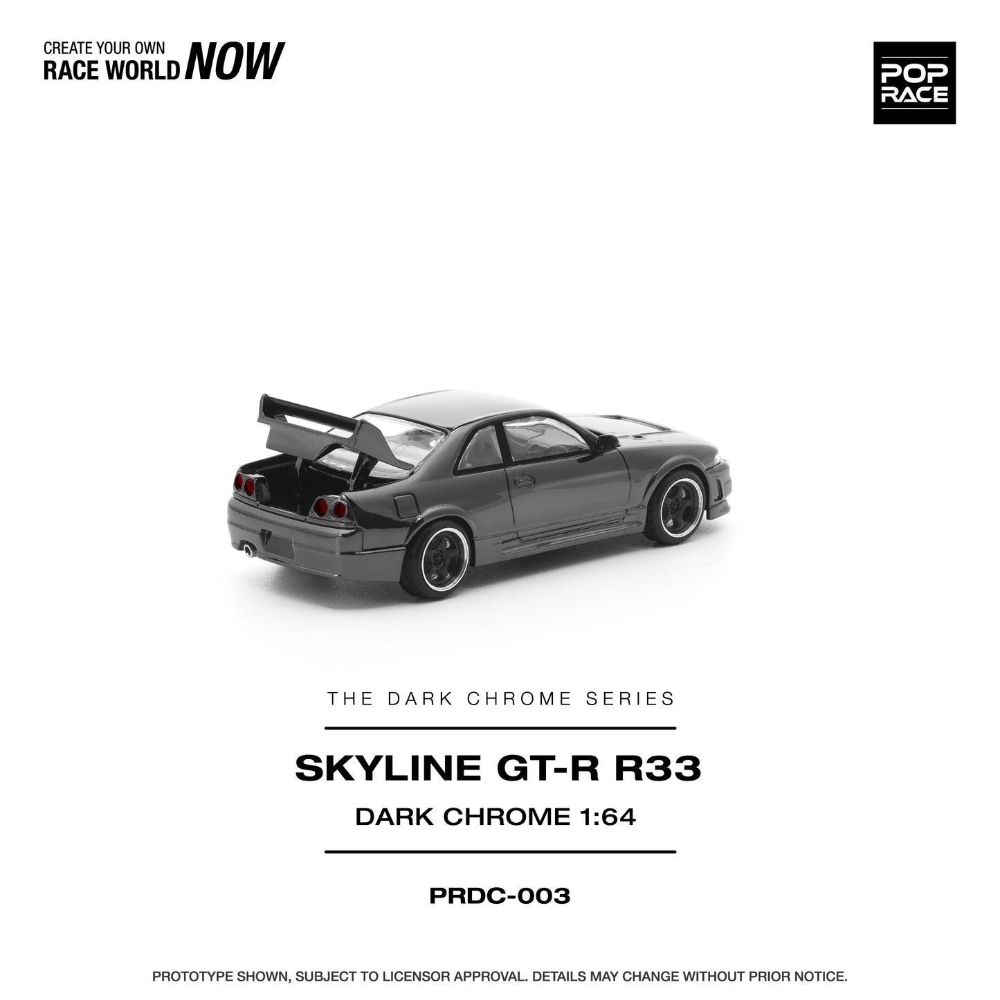 (Preorder) Pop Race 1:64 NISSAN R33 GT-R DARK CHROME PRDC003