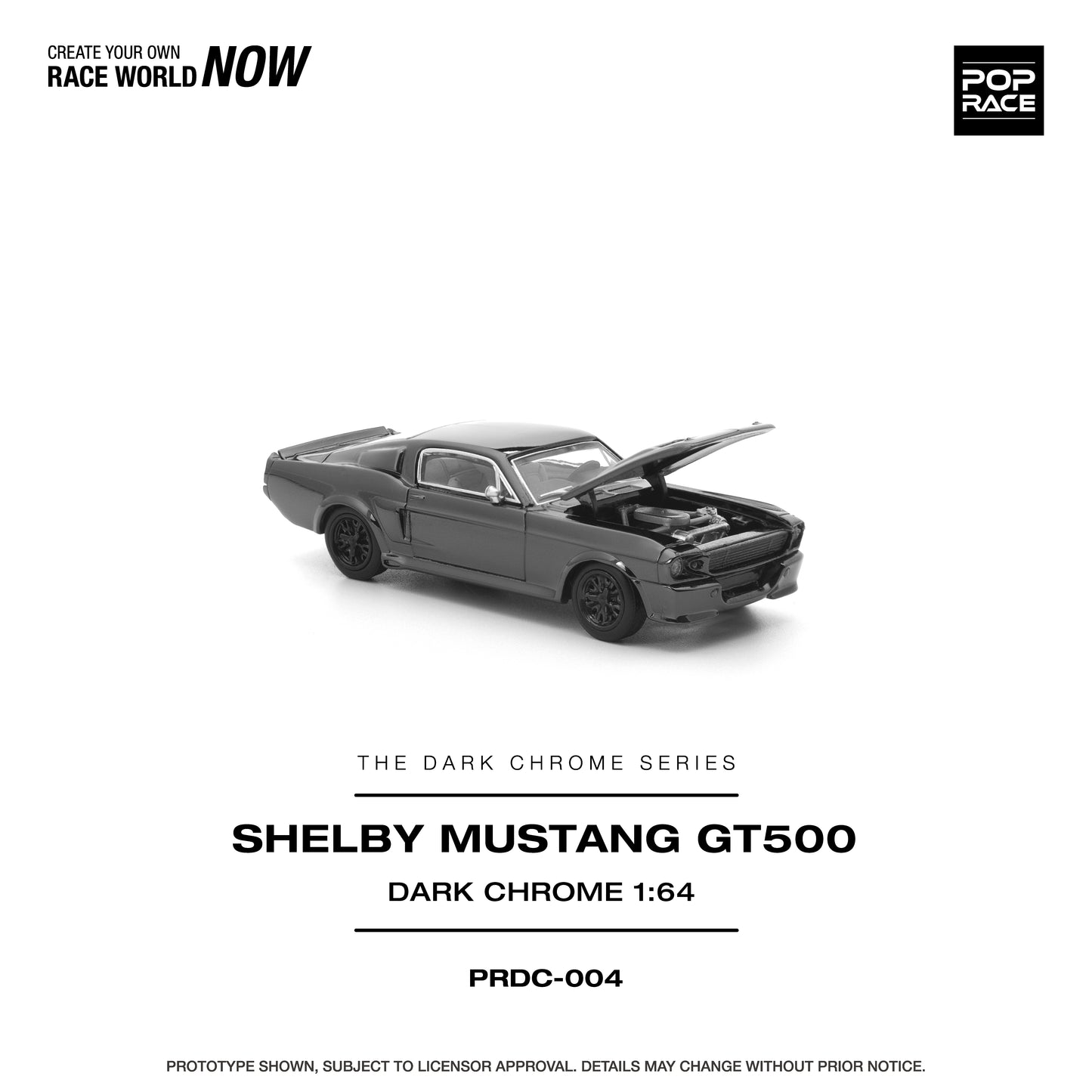 (Preorder) Pop Race 1:64 FORD SHELBY MUSTANG GT500 DARK CHROME PRDC004