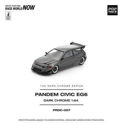 Model car of a Pandem Civic EG6 in dark chrome finish on a white background