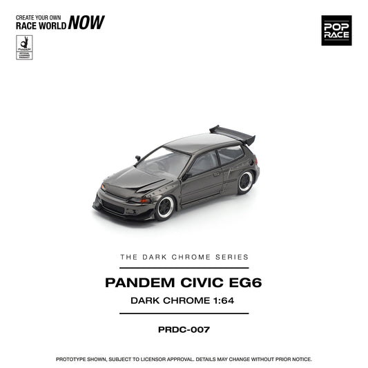 Model car of a Pandem Civic EG6 in dark chrome finish on a white background