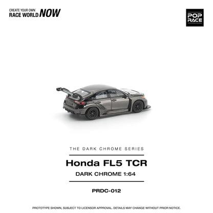 Model car of Honda FL5 TCR in dark chrome finish on a white background