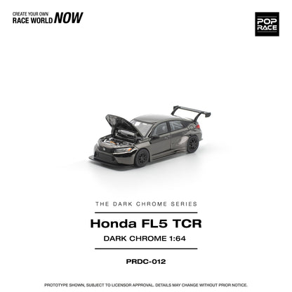 Model car of Honda FL5 TCR in dark chrome finish on a white background